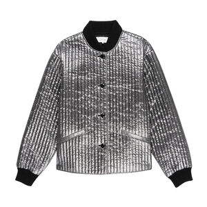 The Great. The Quilted Metallic Women's Bomber Jacket Silver/Black $450 - Size 1